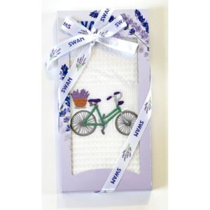Bavlnená utierka Darčekové balenie, Swan Levanduľa a zelený bicykel, 50 x 70 cm