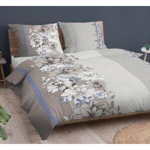 Súprava 1 + 1 posteľnej bavlneného obliečky, Béžovo modré kvety