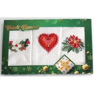 Darčekové balenie 3 ks bavlnených utierok, Vianoční romance, 50 x 70 cm