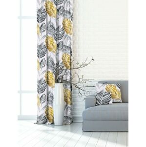 Dekoratívna alebo textilná záclona, OXY Listy Dorea, sivo-žltá, 150 cm