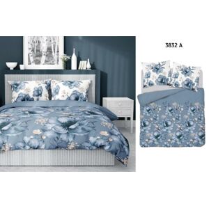 Obliečky saténové bavlnené, Modré kvety, 1 ks 140 x 200/ 1 ks 70 x 90 cm 140 x 200 cm + 70 x 90 cm