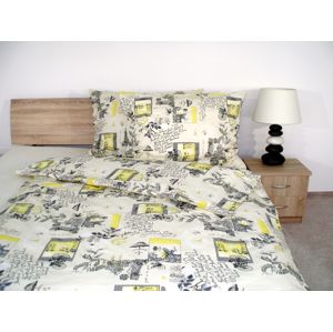 Súprava 2+2 posteľnej bavlneného obliečky, Kamila Vintage, žlutěšedá