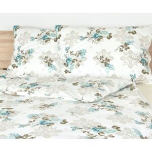 Súprava 1+1 posteľnej bavlnenej obliečky, Béžovo tyrkysové kvety