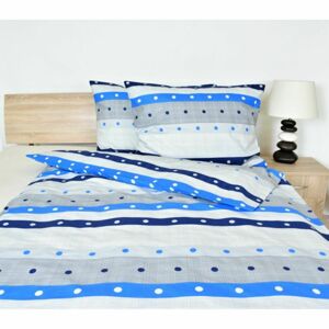 Súprava 1 + 1 posteľnej bavlneného obliečky, Bodky a pruhy, modré