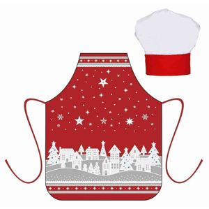 Forbyt, Zástera detská s kuchynskú čapicou, Zimné dedinka, červená