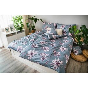 Súprava 1 + 1 + 1 posteľnej saténového bavlneného obliečky, Kvet šedoružový 140 x 200 cm +70 x 90 cm + 40 x 40 cm