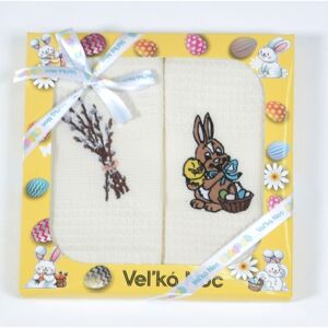 Darčekové balenie 2 ks bavlnených utierok, Veľkonočný zajačik s kuriatkom a mačičkami, 50 x 70 cm