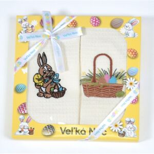 Darčekové balenie 2 ks bavlnených utierok, Veľkonočný zajačik s kuriatkom, 50 x 70 cm